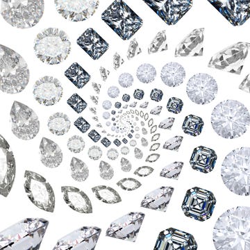 Various diamond shapes arranged in a swirling pattern against a white background