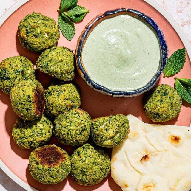 baked falafel bites with spicy tahini dip