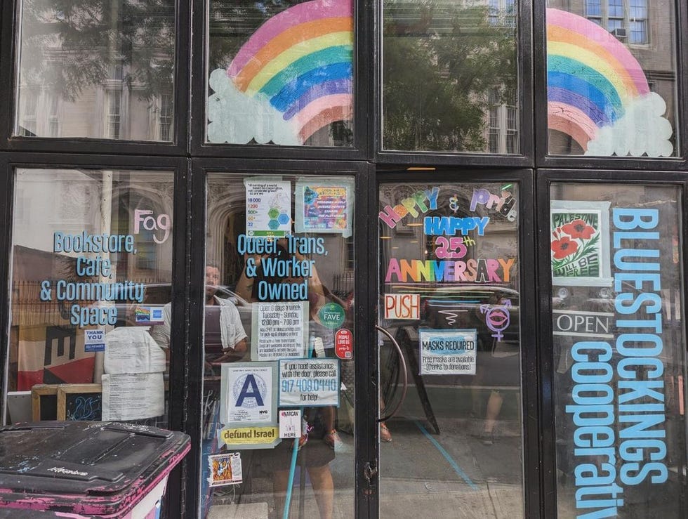 entrance of a cooperative space with colorful decorations and messages