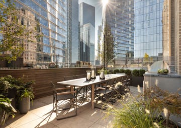 a table and chairs outside