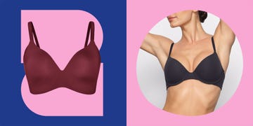 two bras displayed against contrasting backgrounds