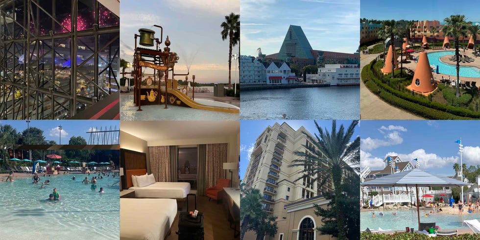 variety of resort amenities and views at a themed vacation destination