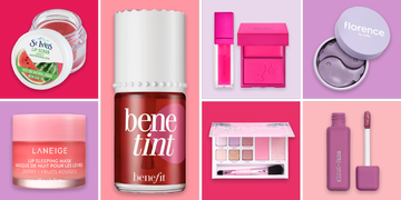 cosmetic products arranged in a grid layout