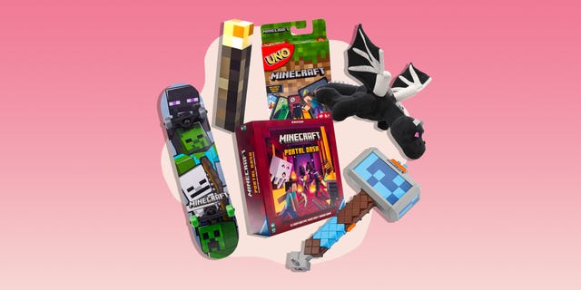 minecraft toys your kids will love including minecraft uno, ender dragon plush toys, torch light, minecraft skateboard, and more