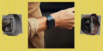 three smartwatches displayed on a grid background