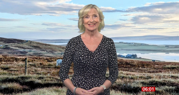 bbc breakfast weather presenter carol kirkwood in a black and white print dress