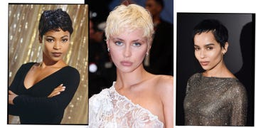 choppy pixie haircuts on nia long, iris law and zoe kravitz