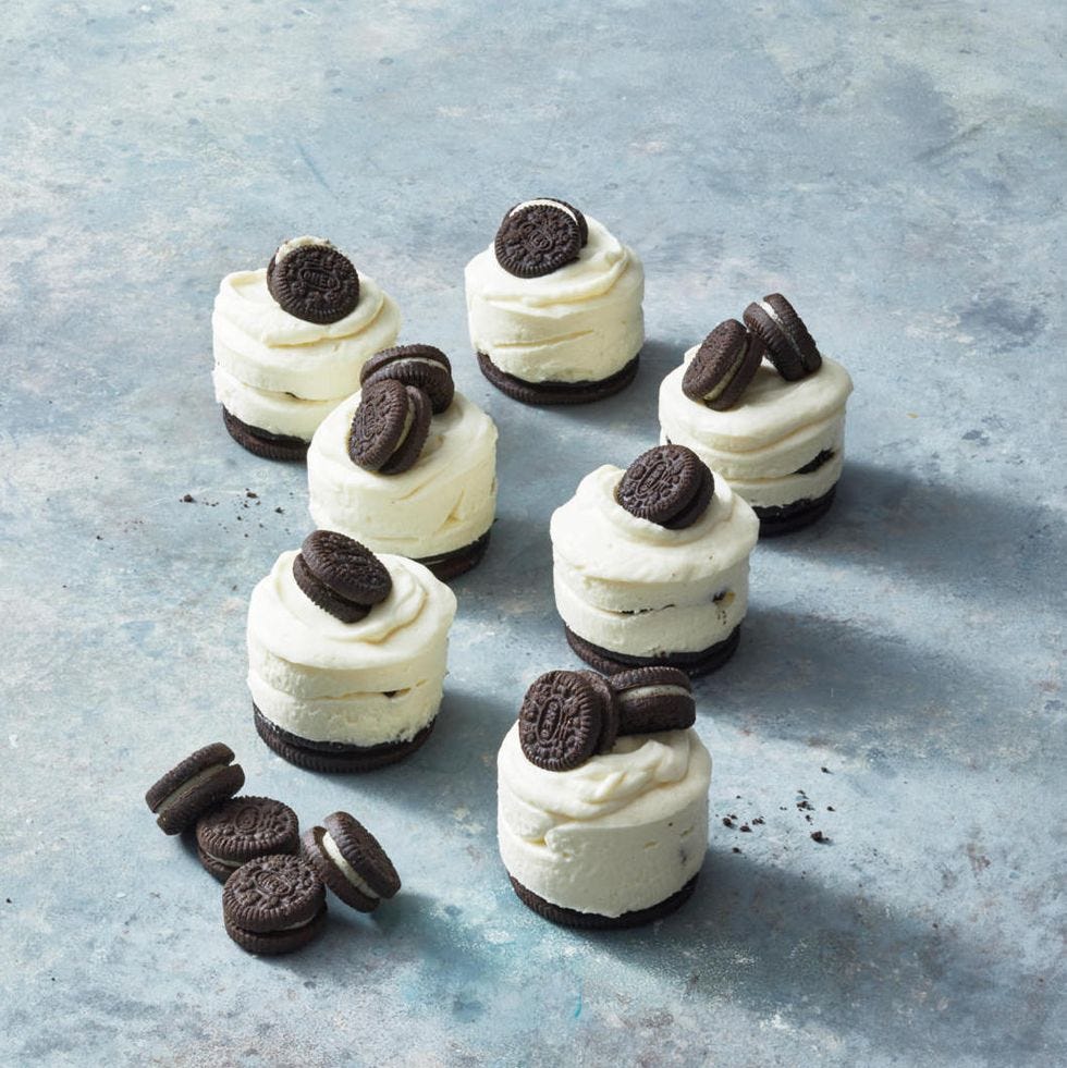 cheesecake bites with mini oreo cookies on top