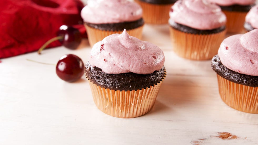 chocolate cupcakes with pink frosting