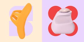 two abstract objects against pastel backgrounds one orange and one white