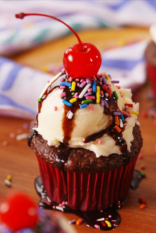 ice cream sundae cupcake with a cherry on top