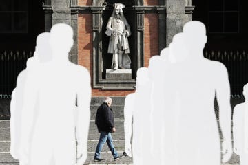 napoli, italy 20181124 working for life, 1029 white silhouettes in plebiscito square in naples, an installation to remember the workers deaths at work during 2017 photo by marco cantilelightrocket via getty images