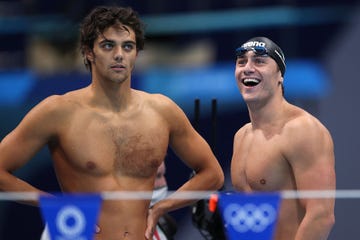 tokyo, japan july 31 thomas ceccon of team italy l and nicco martinenghi of team italy react after competing in the mixed 4 x 100m medley relay final at tokyo aquatics centre on july 31, 2021 in tokyo, japan photo by maddie meyergetty images