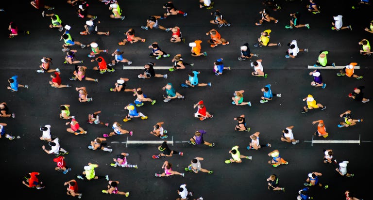 aerial view of runners