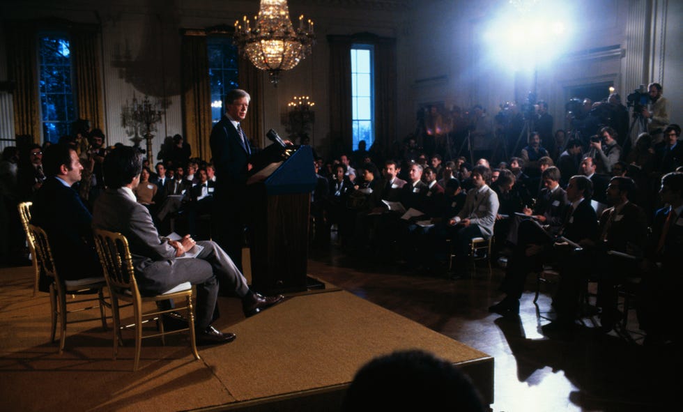 jimmy carter addresses a group of about 150 us olympic athletes and officials that the united states will not go to the 1980 summer games in moscow because of the soviet invasion of afghanistan