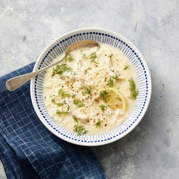 greek lemon chicken soup in a bowl