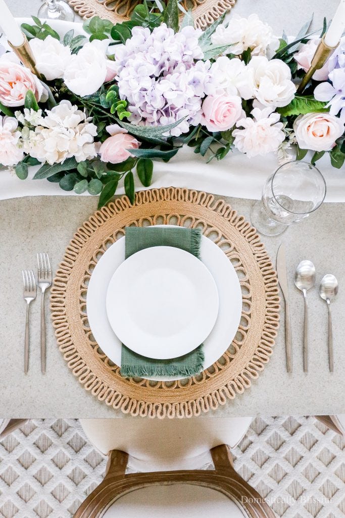 spring tablescape with faux flowers