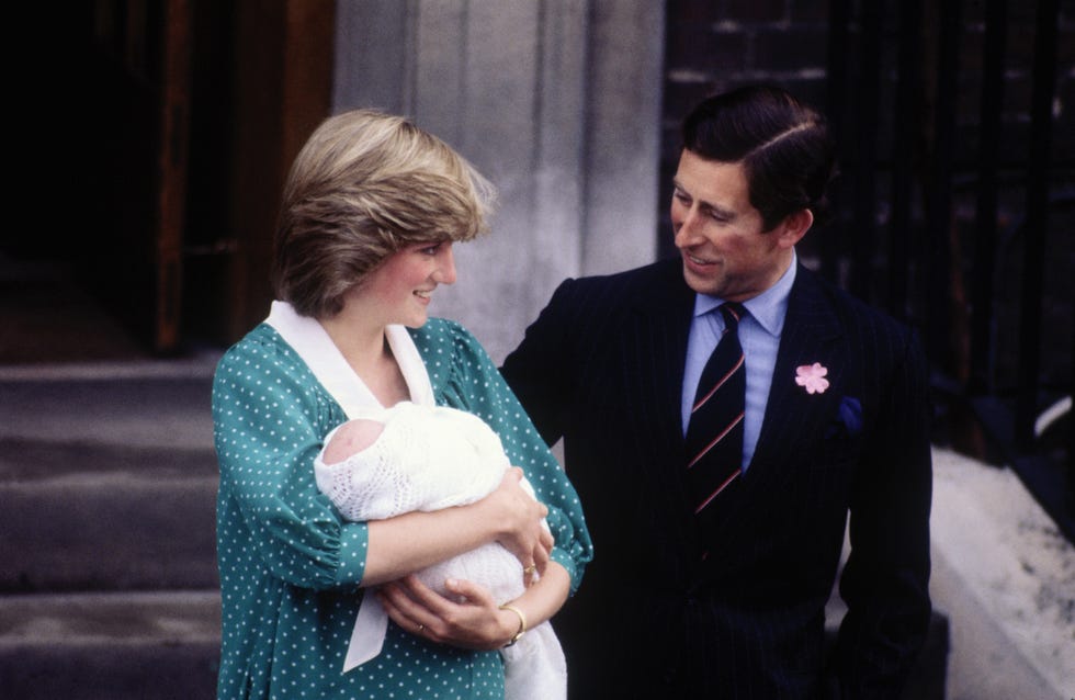 New born Prince William with Diana Princess of Wales and Prince Charles