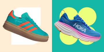 two pairs of colorful athletic shoes side by side