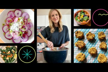 a collage showcasing various food dishes and a person preparing a meal