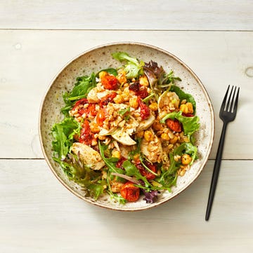 roasted chickpea, tomato and chicken salad bowls