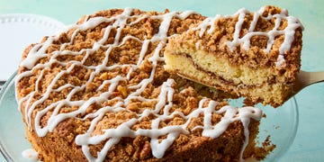 rum crumb cake drizzled with icing