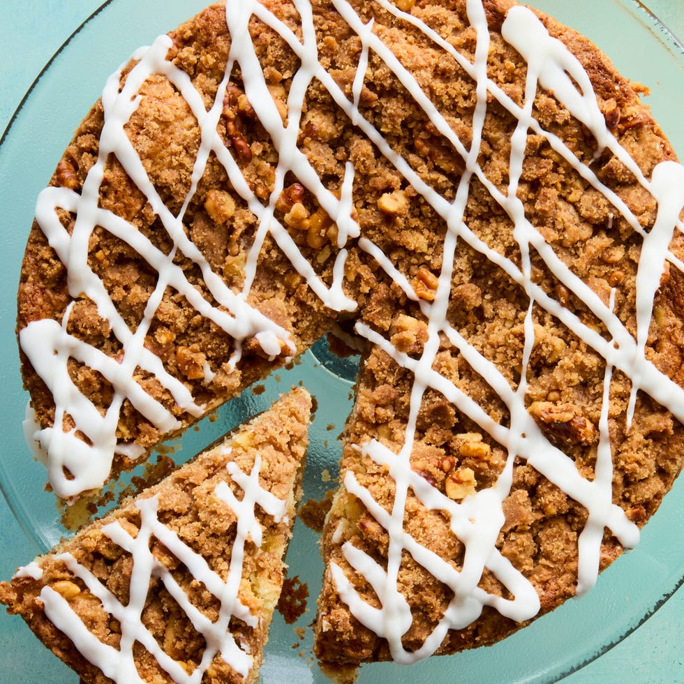 rum crumb cake drizzled with icing