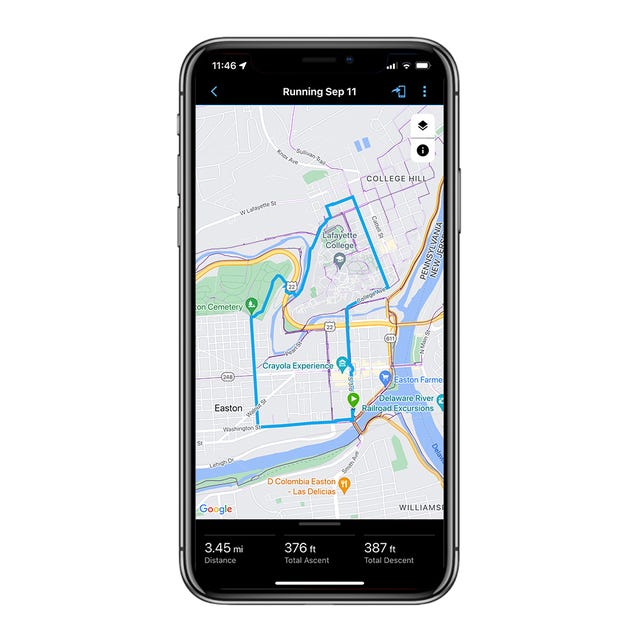 running route in easton pennsylvania on garmin connect app