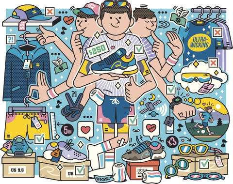 Illustration featuring various sportswear accessories and pricing highlighting fitness gear choices