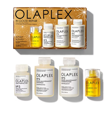 olaplex hair care product kit with various bottles and a decorative box