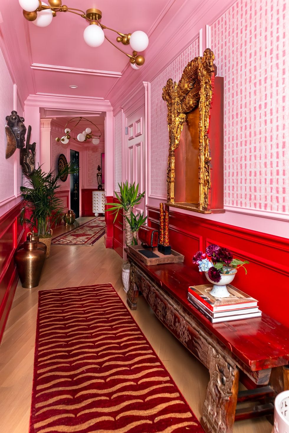 pink and red hallway