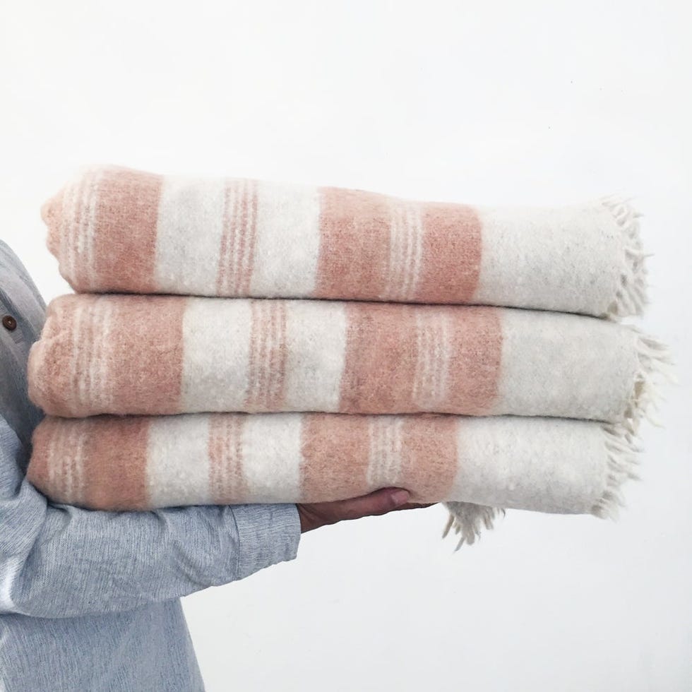 Rayas Handmade Blush Striped Momos Wool Blanket