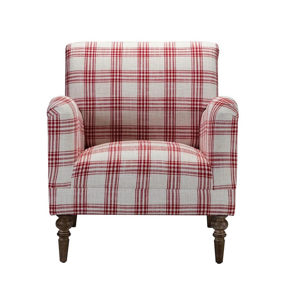 Red Plaid Roll-Arm Chair