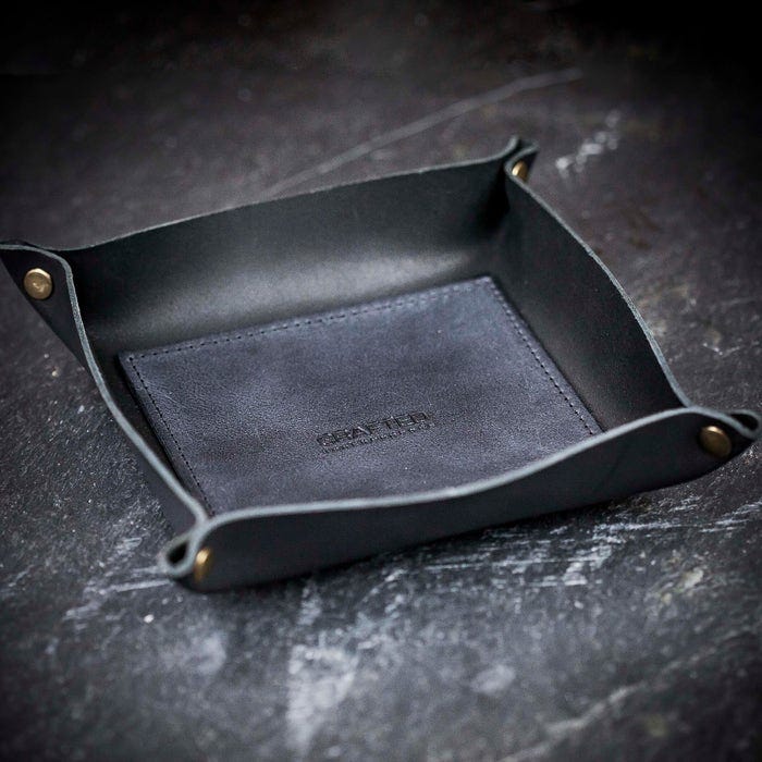 Crafted Black Leather Valet Tray