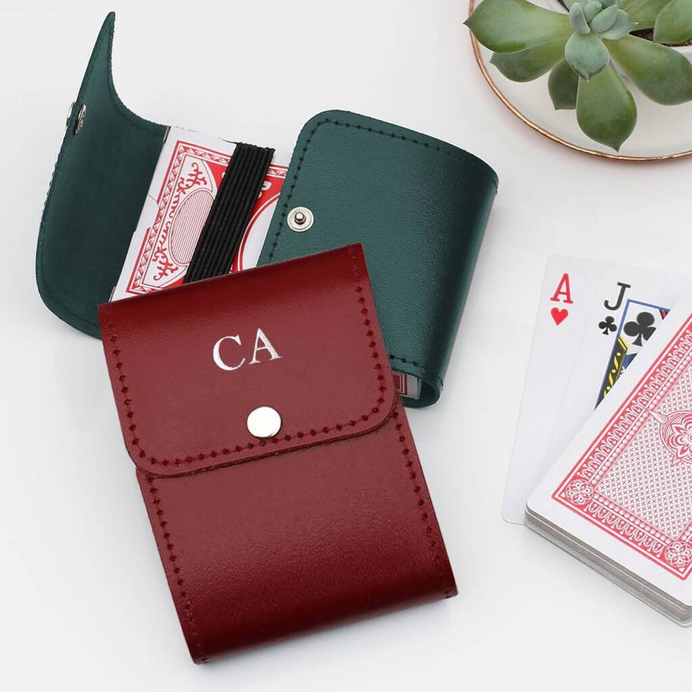 Personalised Leather Playing Card Holder And Cards