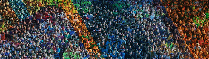 Large group of people photographed from above.