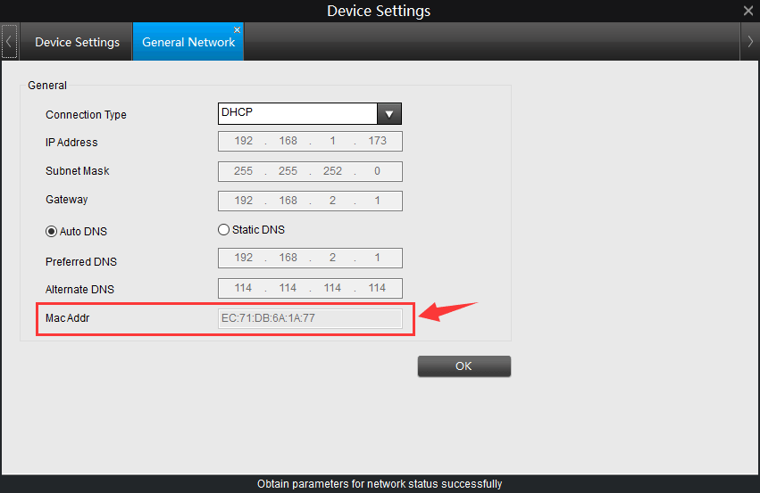 IP Camera Mac Address