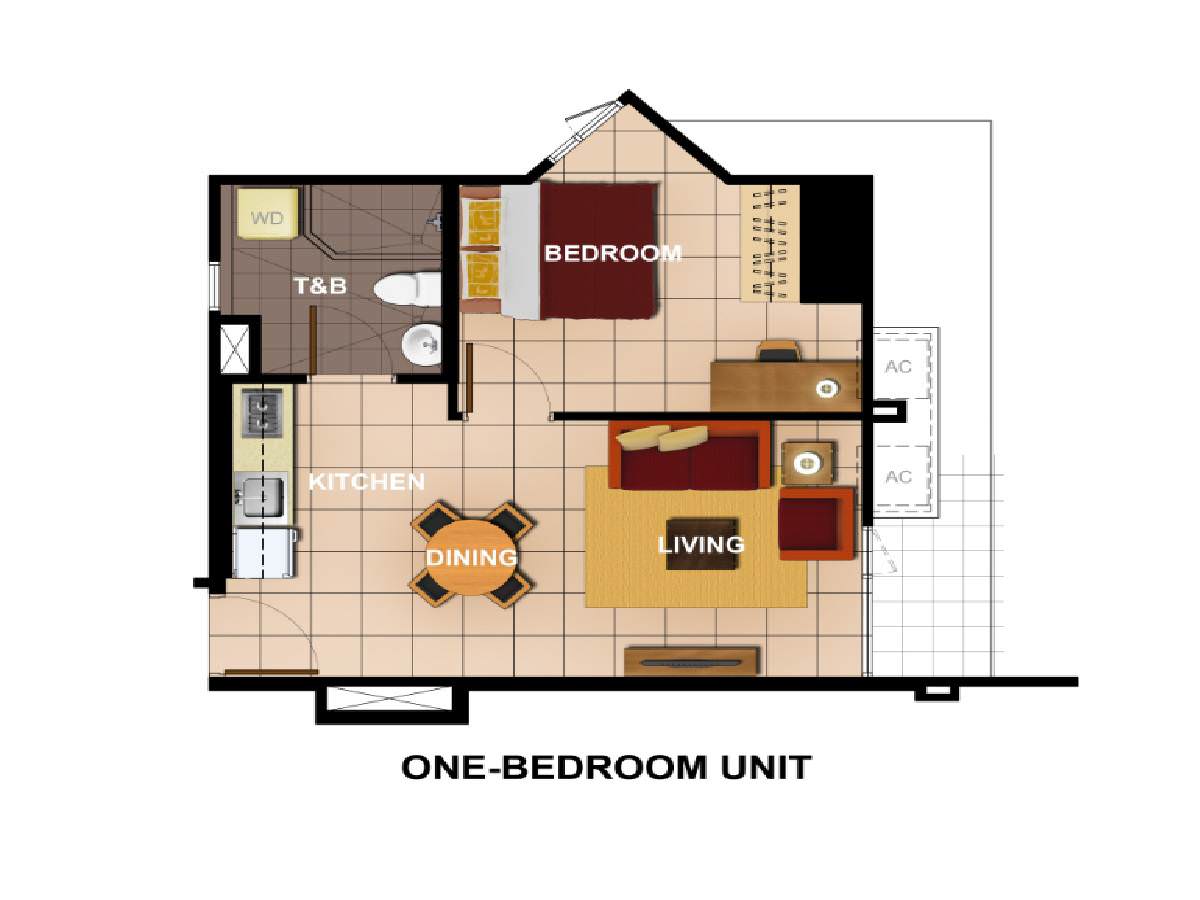 Avida Towers Intima 1-Bedroom Unit Layout