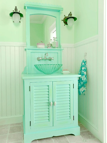 Mint Monocrome Powder Room