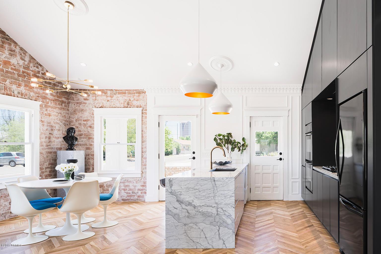 exposed brick modern kitchen