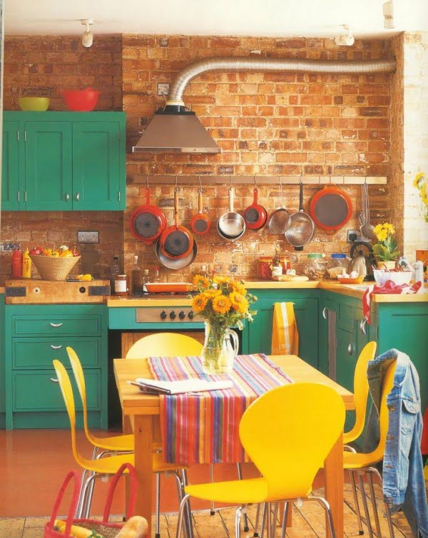 Exposed Brick Wall Retro Kitchen 