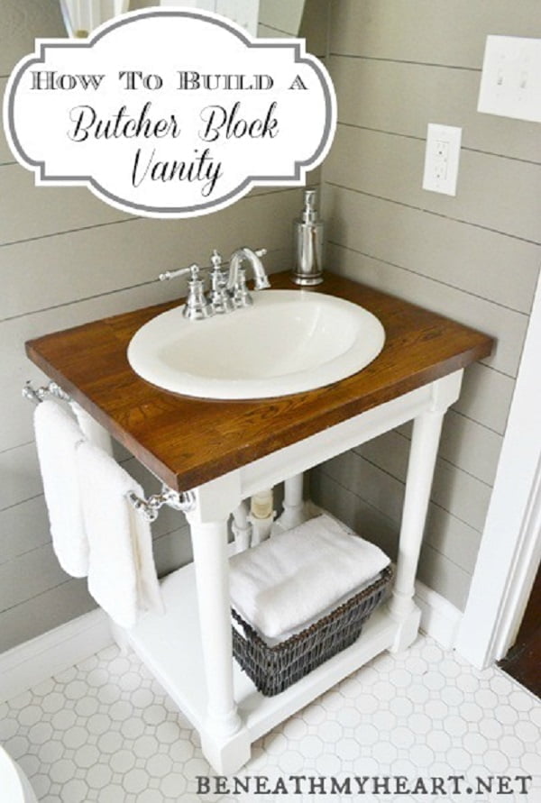 How to build a  butcher block bathroom vanity 