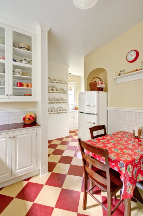 Red Checker Tile Retro Kitchen Floor 