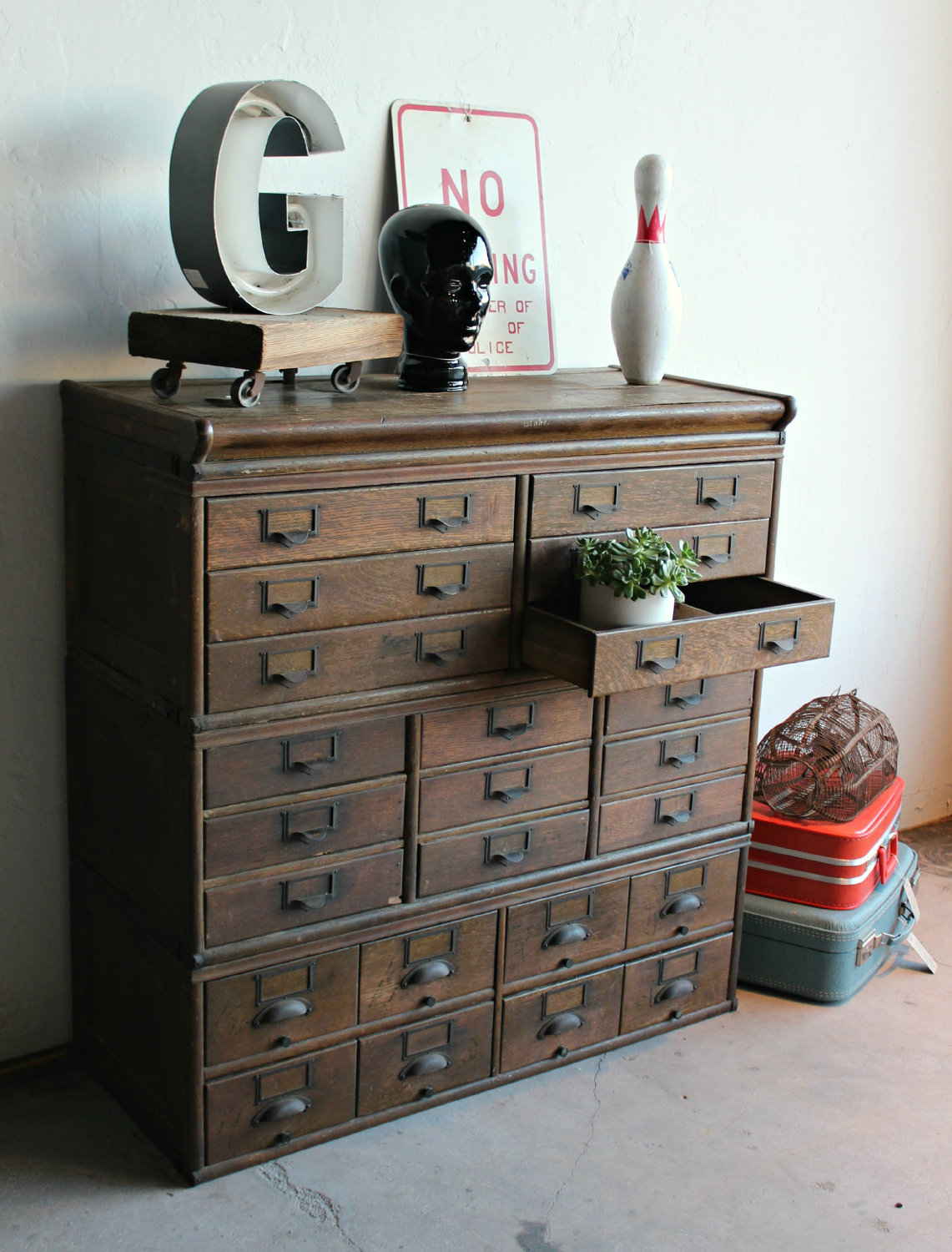 Antique Wooden 23 Drawer Storage Cabinet