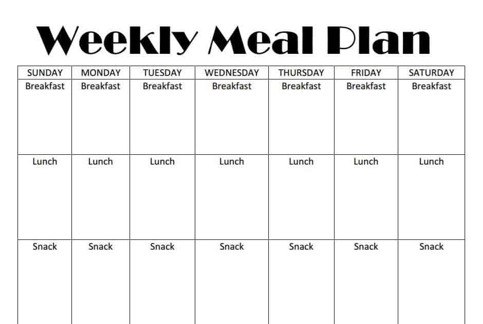 Printable Weekly Meal Plan Template image.