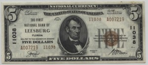 1929 Type 2 $5 Note Charter #11038