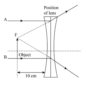 The diagram shows the paths of two rays of light from an object. The ...