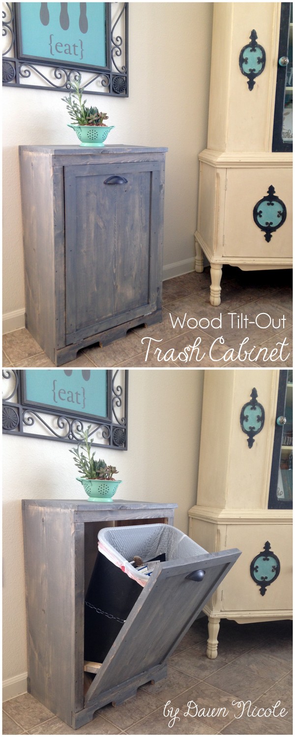 Wood Tilt-Out Trash Can Cabinet. 