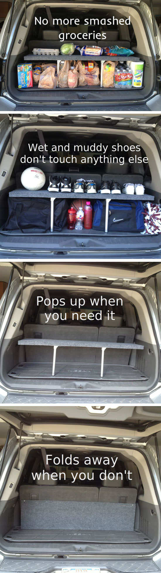 Handy Pop-up Trunk Shelf. 