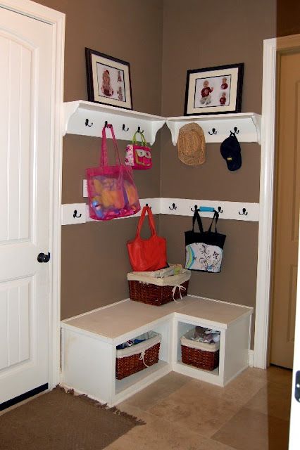 Make Use of the Corner Space with the Storage Bench and the Shelves. 